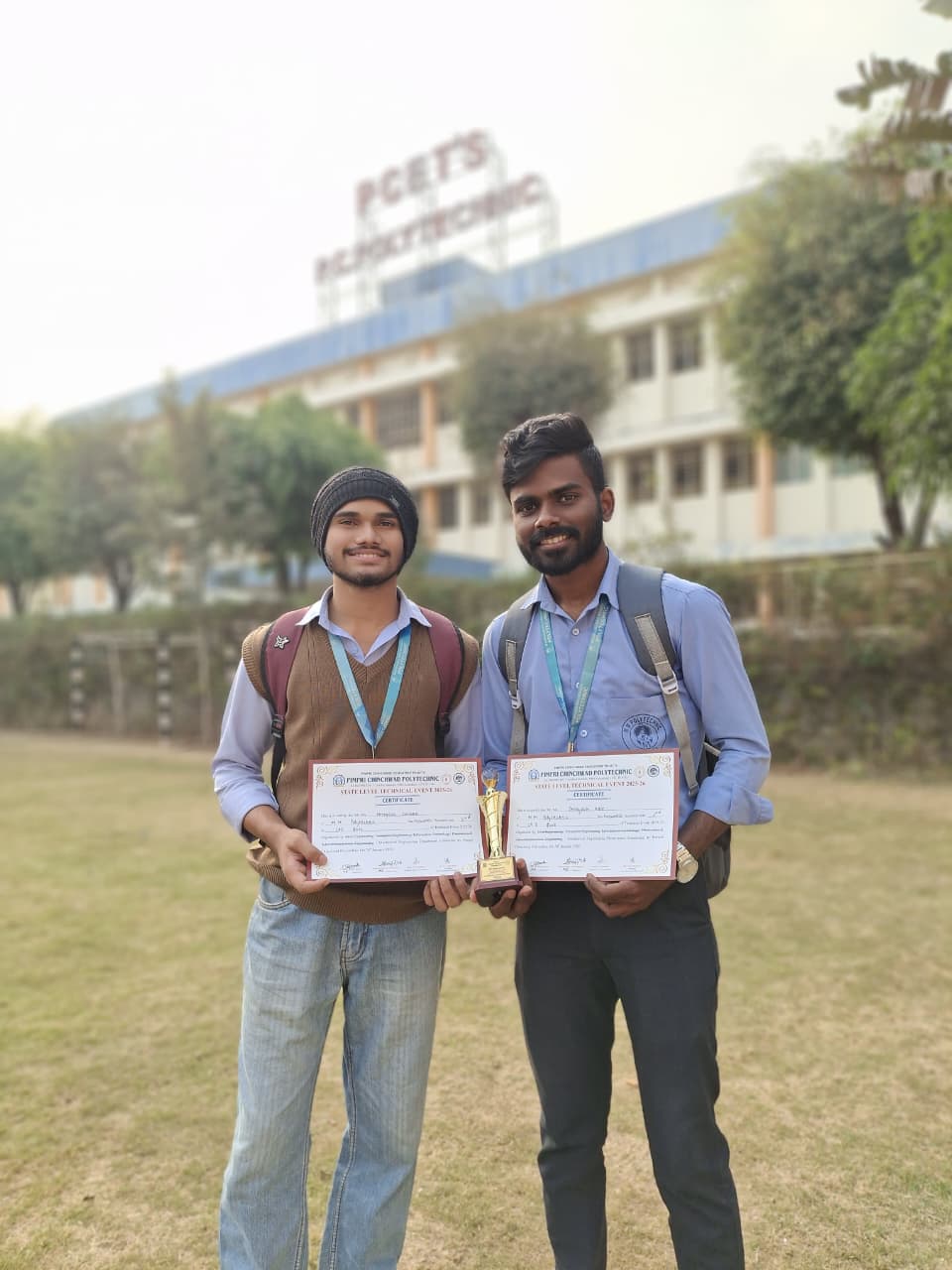 Students with Trophy and Certificates